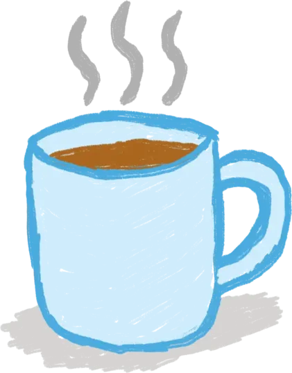 Hand-drawn animated coffee mug illustration, representing Sidewalk’s creative style