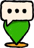 Hand-drawn chat bubble over a location pin representing local and dependable