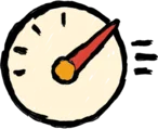 Hand-drawn speedometer illustration symbolizing performance first