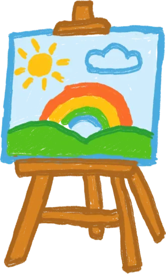 Hand-drawn illustration of a computer screen with bright colors, symbolizing creative digital work