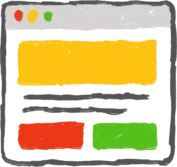 Hand-drawn illustration of a website wireframe on a canvas