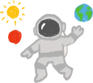 Hand-drawn astronaut floating in outer space, symbolizing a successful website launch